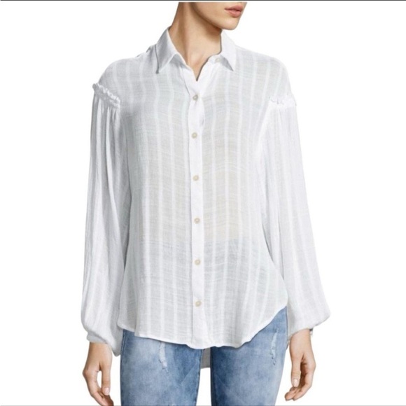 Free People Headed To The Highlands Blouse White Gauze Oversized - Picture 1 of 6